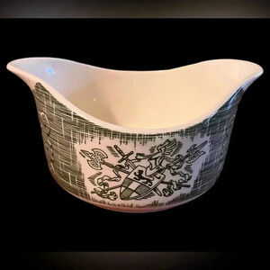 Vintage Old Country Curiosity Double Spouted Gravy Boat in Green Transfer Ware